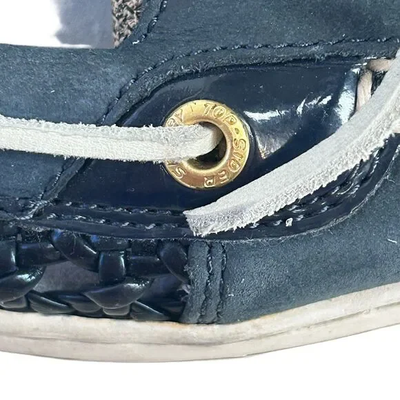 Sperry Topsider Boat Shoes Womens 7.5 Navy Blue Open Weave Leather - Picture 6 of 10